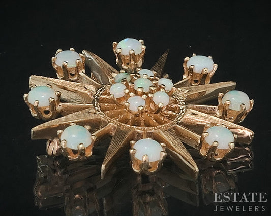 Vintage 14k Yellow Gold Natural Opal Starburst Pin Pendant 9.8g i18846