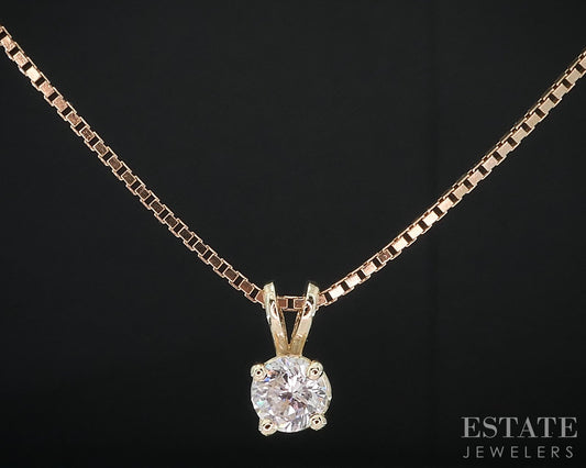 14k Yellow Gold Round Natural .40ct Diamond Solitaire Necklace 3.8g 20"L i18832