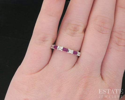 14k White Gold Natural Ruby & Diamond Ladies Band Ring 1.8g i18835