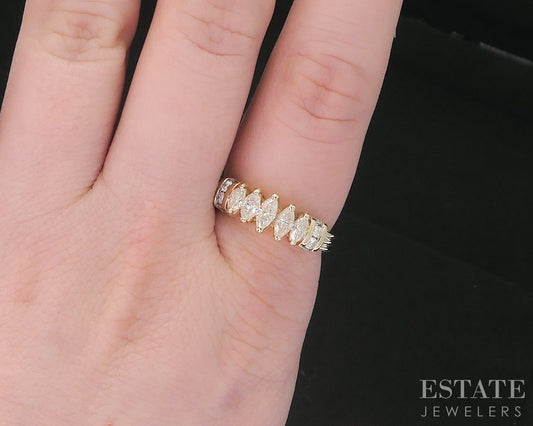 14k Yellow Gold Marquise Natural .61ctw Diamond Ladies Band Ring 4.4g i18834