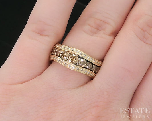 14k Honey Gold LeVian Natural .77ctw Chocolate & Vanilla Diamond Ring i18844