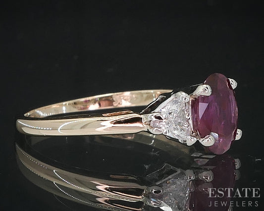 14k Yellow Gold Oval Cut Natural Ruby & Diamond Ladies Ring 2.4g i18840