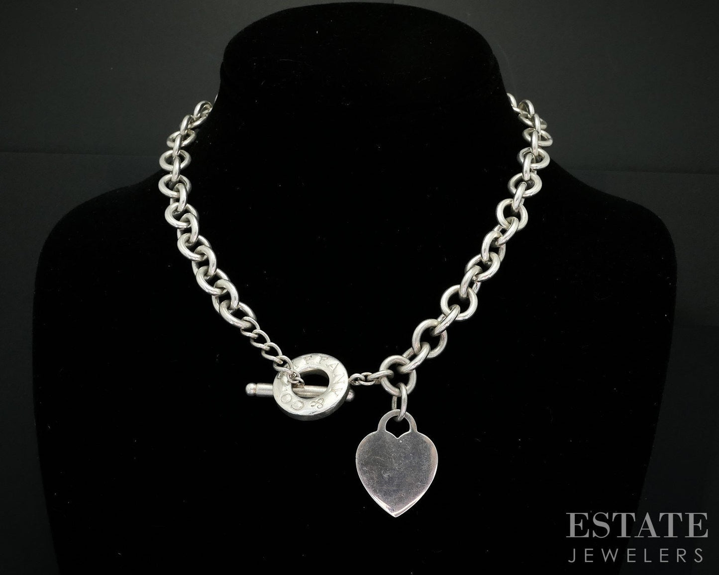 Sterling Tiffany & Co. Heart Tag Cable Chain Toggle Necklace 75g 17"L i18839