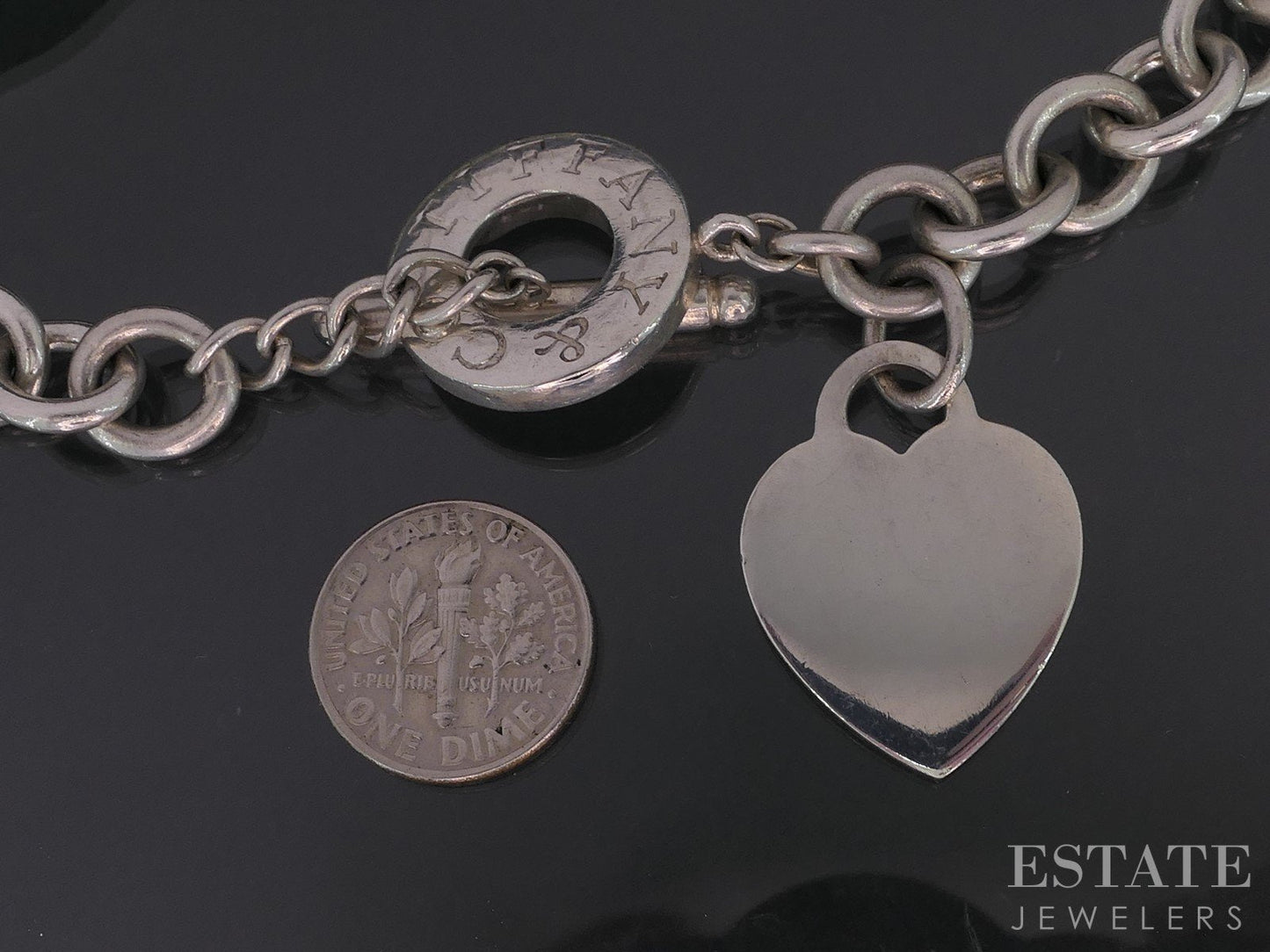 Sterling Tiffany & Co. Heart Tag Cable Chain Toggle Necklace 75g 17"L i18839