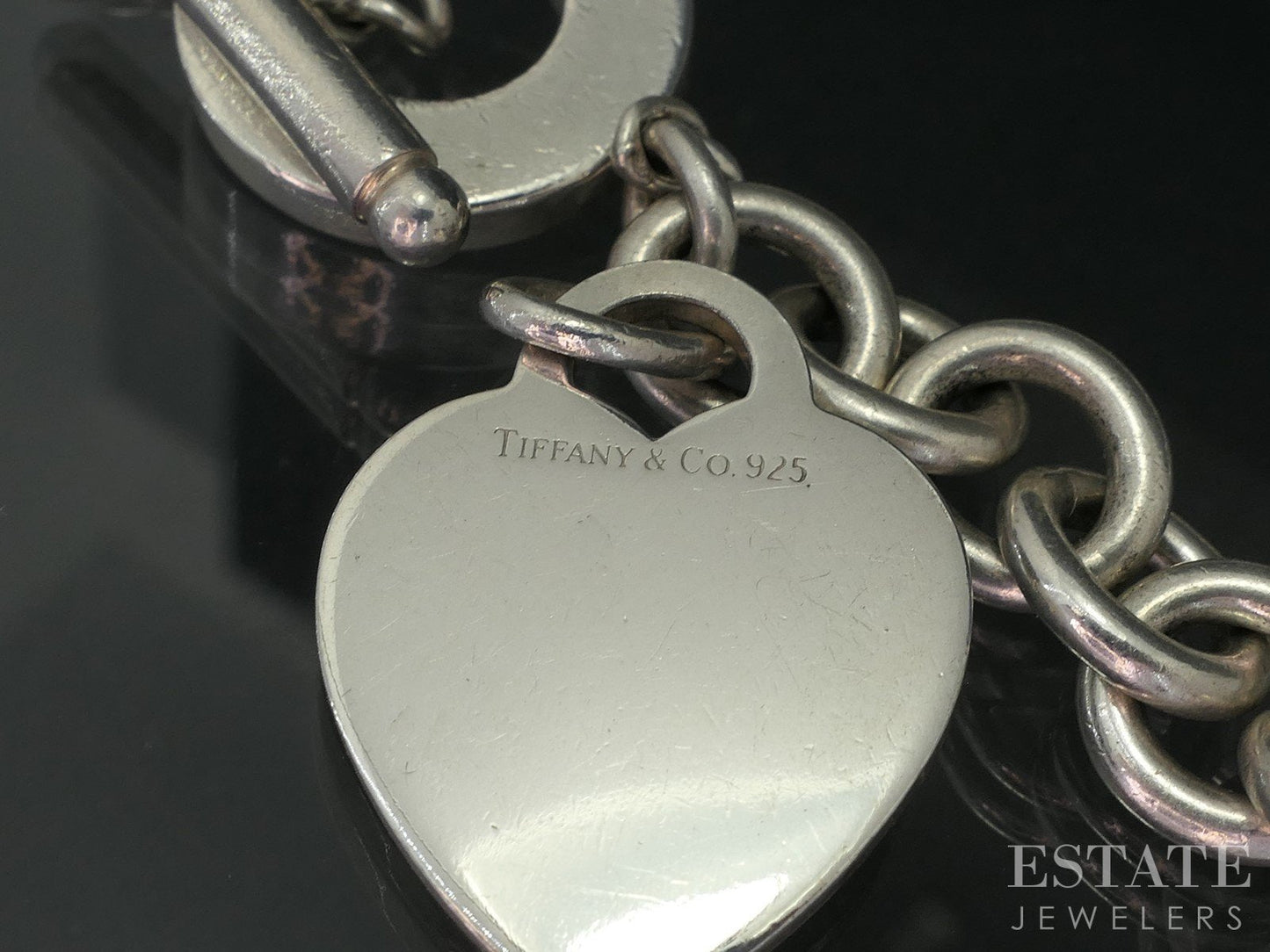 Sterling Tiffany & Co. Heart Tag Cable Chain Toggle Necklace 75g 17"L i18839