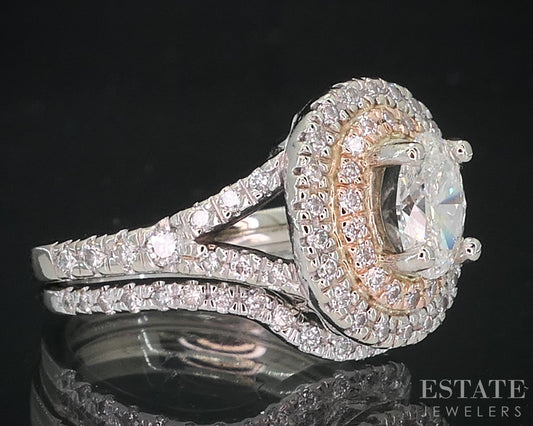 14k White Gold Oval GIA Natural 1.00ctw Diamond Halo Wedding Set 6.4g i18827