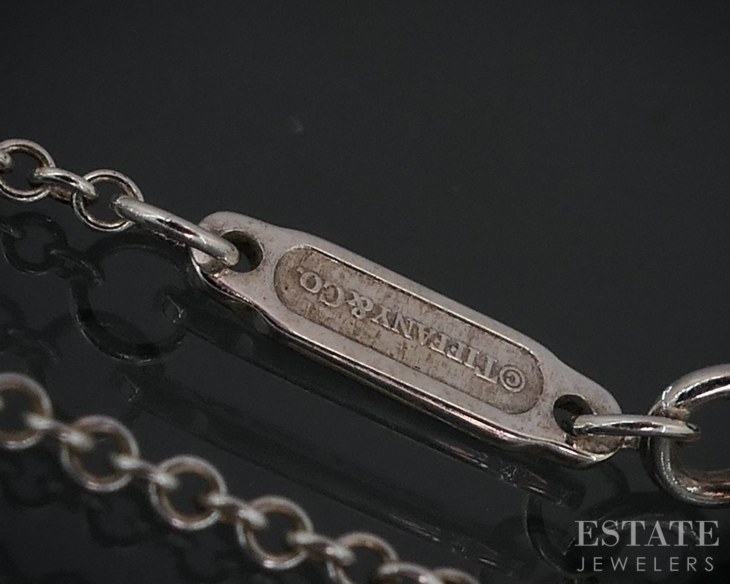 Sterling Tiffany & Co. Oval ID Diamond Pendant Cable Chain Necklace 18"L i18826