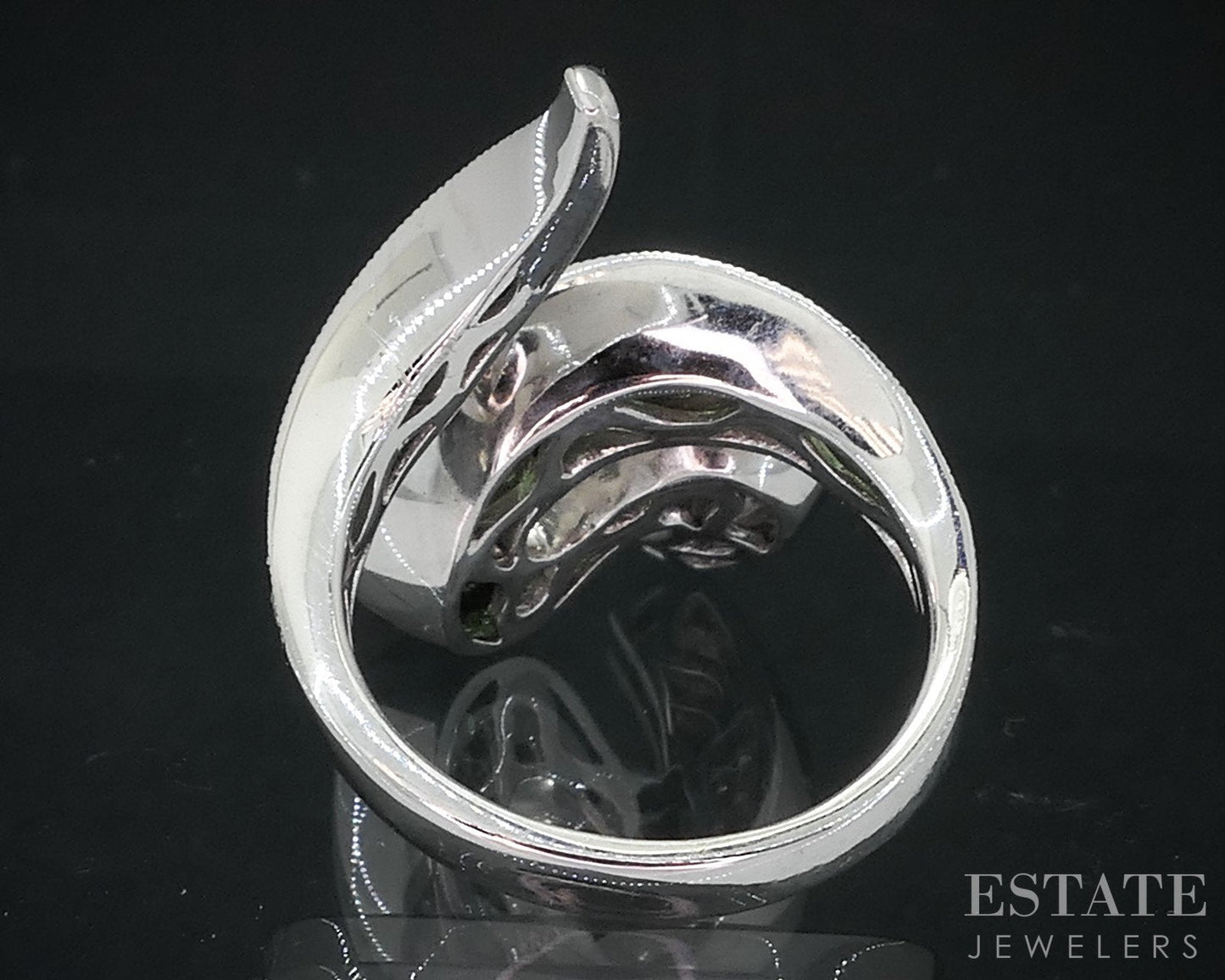 14k White Gold Natural Tsavorite Garnet & Diamond Ladies Snake Ring 10.3g i18849
