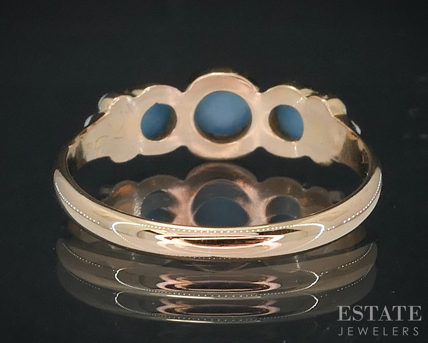 Antique Victorian 9k Yellow Gold Natural Turquoise & Seed Pearl Ring 1.9g i18854