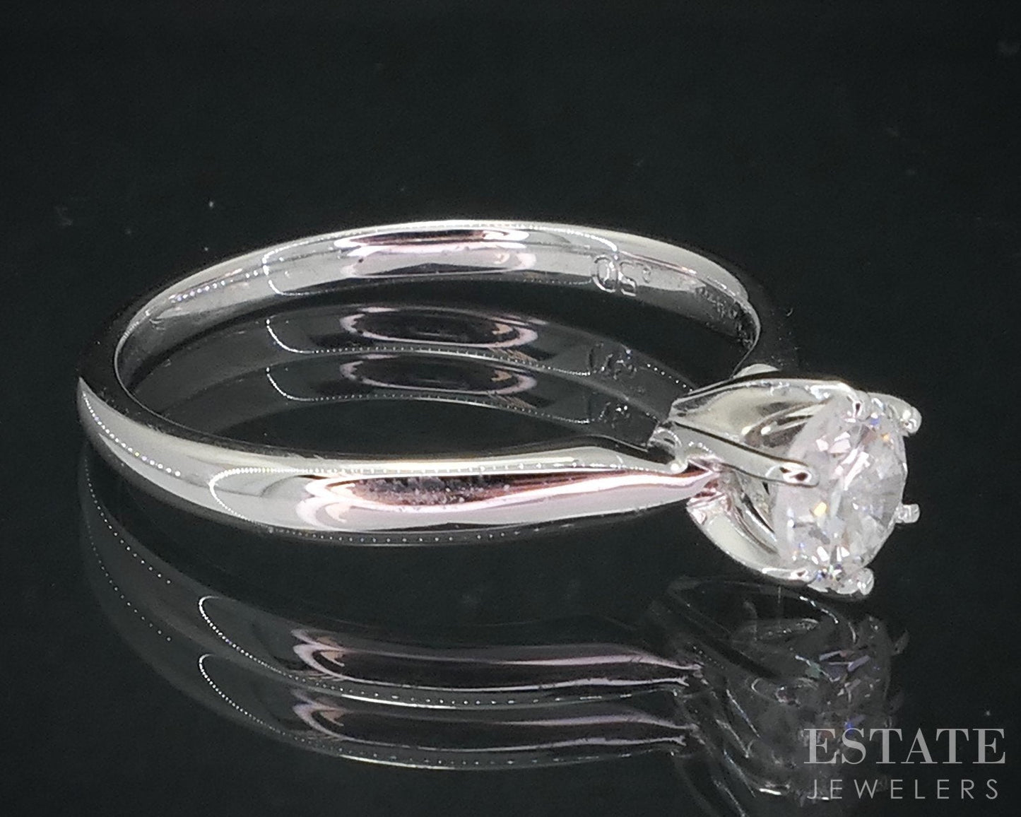 14k White Gold Round Natural .50ct Diamond Solitaire Engagement Ring 2.3g i18856