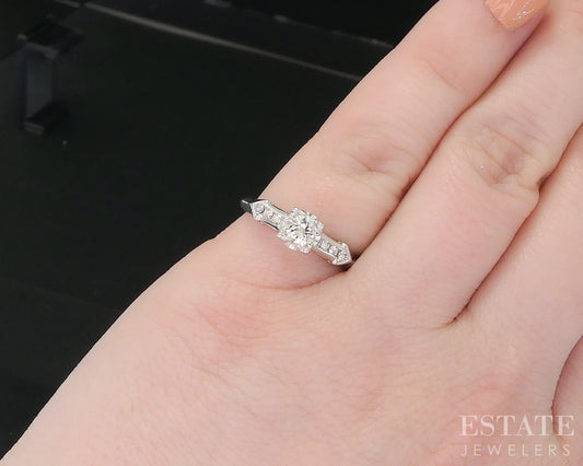 Vintage 18k White Gold Round Natural .33ctw Diamond Engagement Ring 2.9g i18858