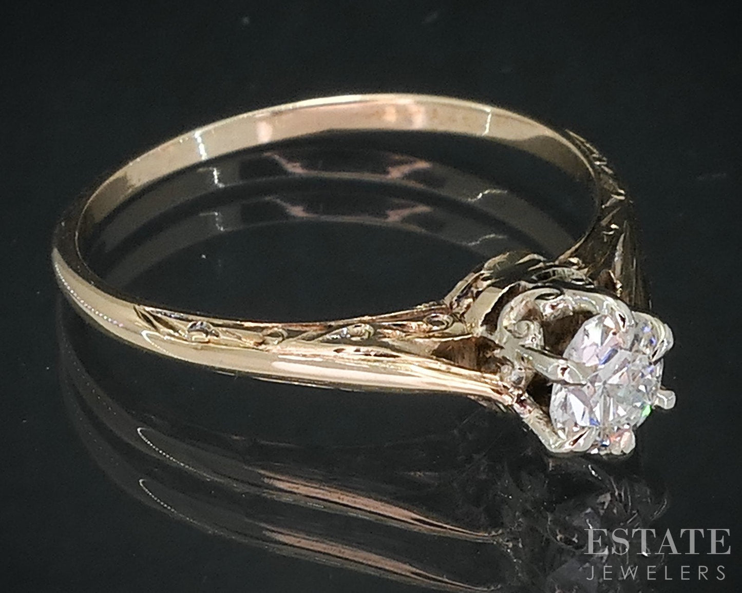 Antique 14k Yellow Gold European Natural .31ct Diamond Solitaire Ring i18857