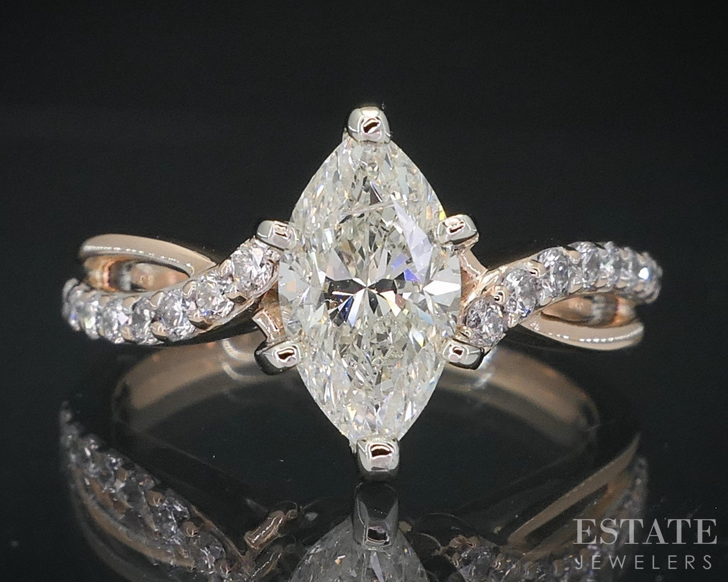 14k Rose Gold Marquise Natural 1.01ct Diamond Engagement Ring 3.5g i18861