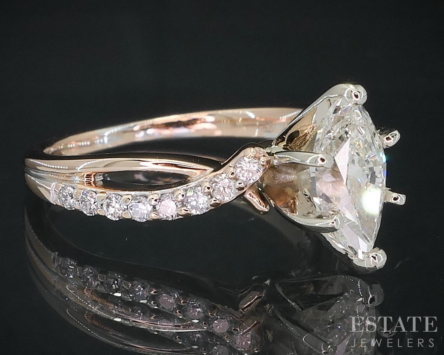 14k Rose Gold Marquise Natural 1.01ct Diamond Engagement Ring 3.5g i18861