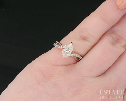14k Rose Gold Marquise Natural 1.01ct Diamond Engagement Ring 3.5g i18861