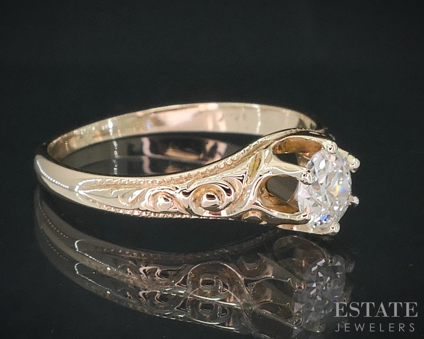 Antique 14k Yellow Gold European Natural .37ct Diamond Solitaire Ring i18859