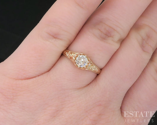 Antique 14k Yellow Gold European Natural .37ct Diamond Solitaire Ring i18859