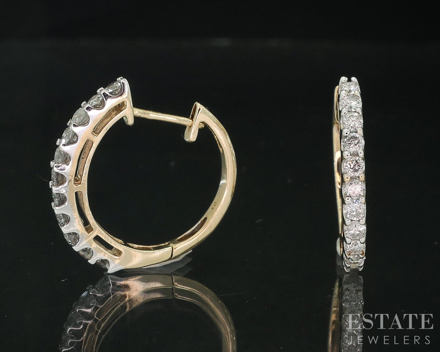 10k Yellow Gold Round Natural 1.00ctw Diamond Hoop Earrings 3.7g i4284