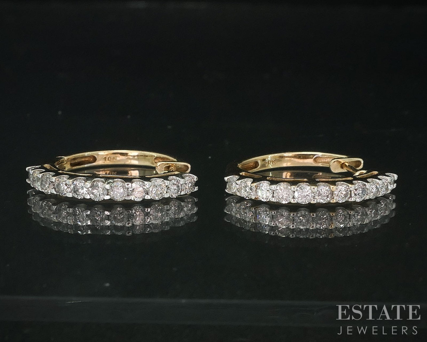 10k Yellow Gold Round Natural 1.00ctw Diamond Hoop Earrings 3.7g i4284