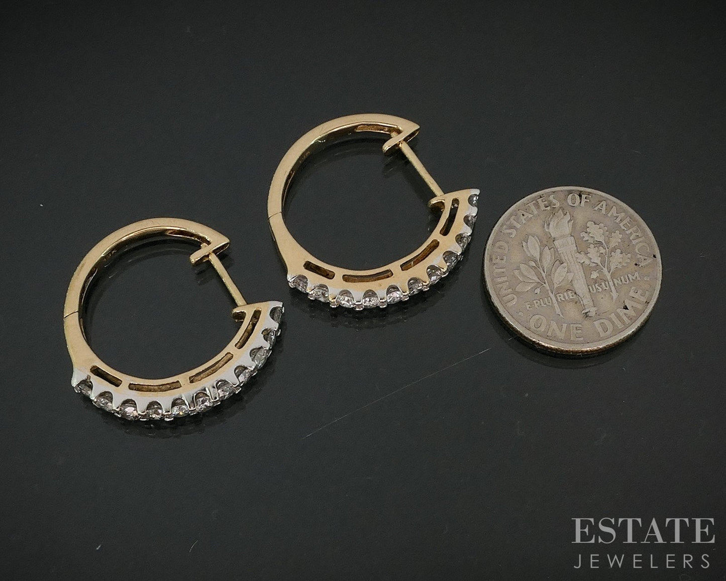 10k Yellow Gold Round Natural 1.00ctw Diamond Hoop Earrings 3.7g i4284