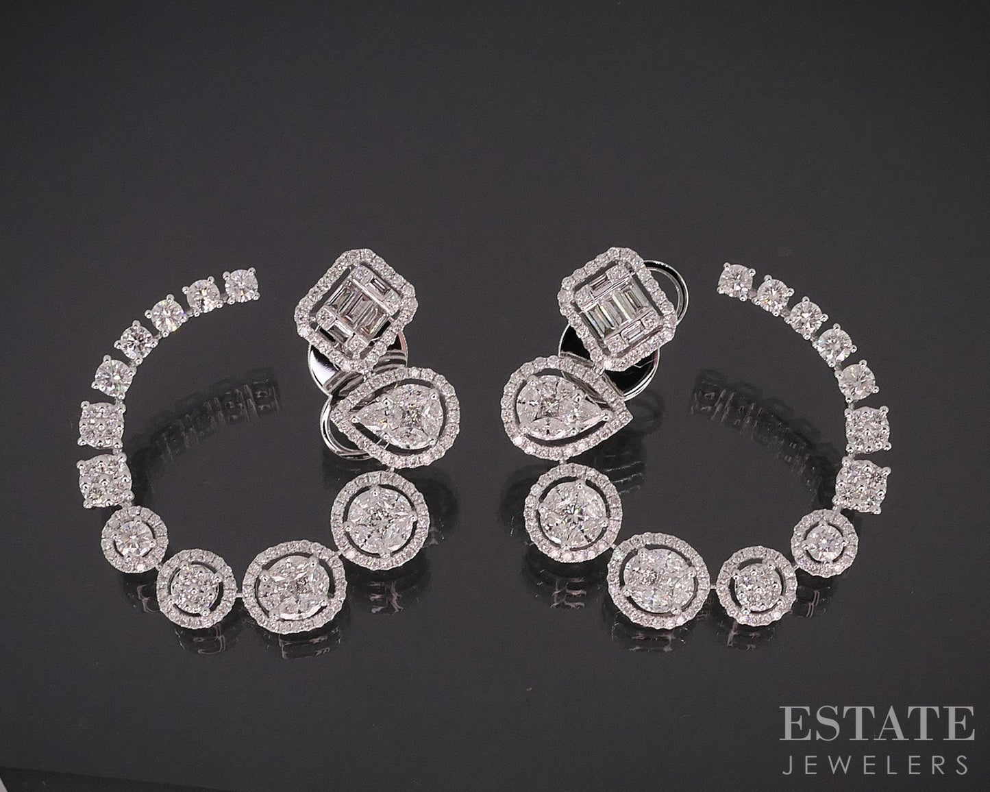 18k White Gold Multi Cut Natural 2ctw Diamond Sideways Loop Earrings 10g i18870