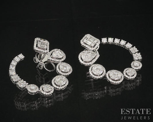 18k White Gold Multi Cut Natural 2ctw Diamond Sideways Loop Earrings 10g i18870