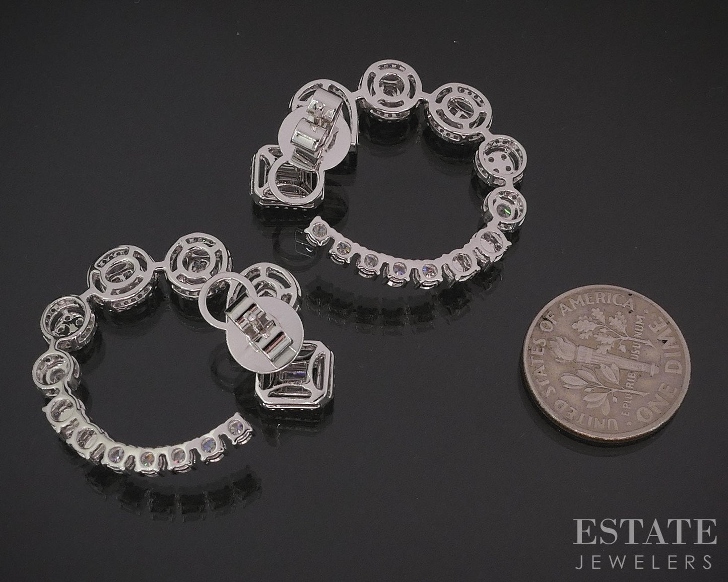 18k White Gold Multi Cut Natural 2ctw Diamond Sideways Loop Earrings 10g i18870