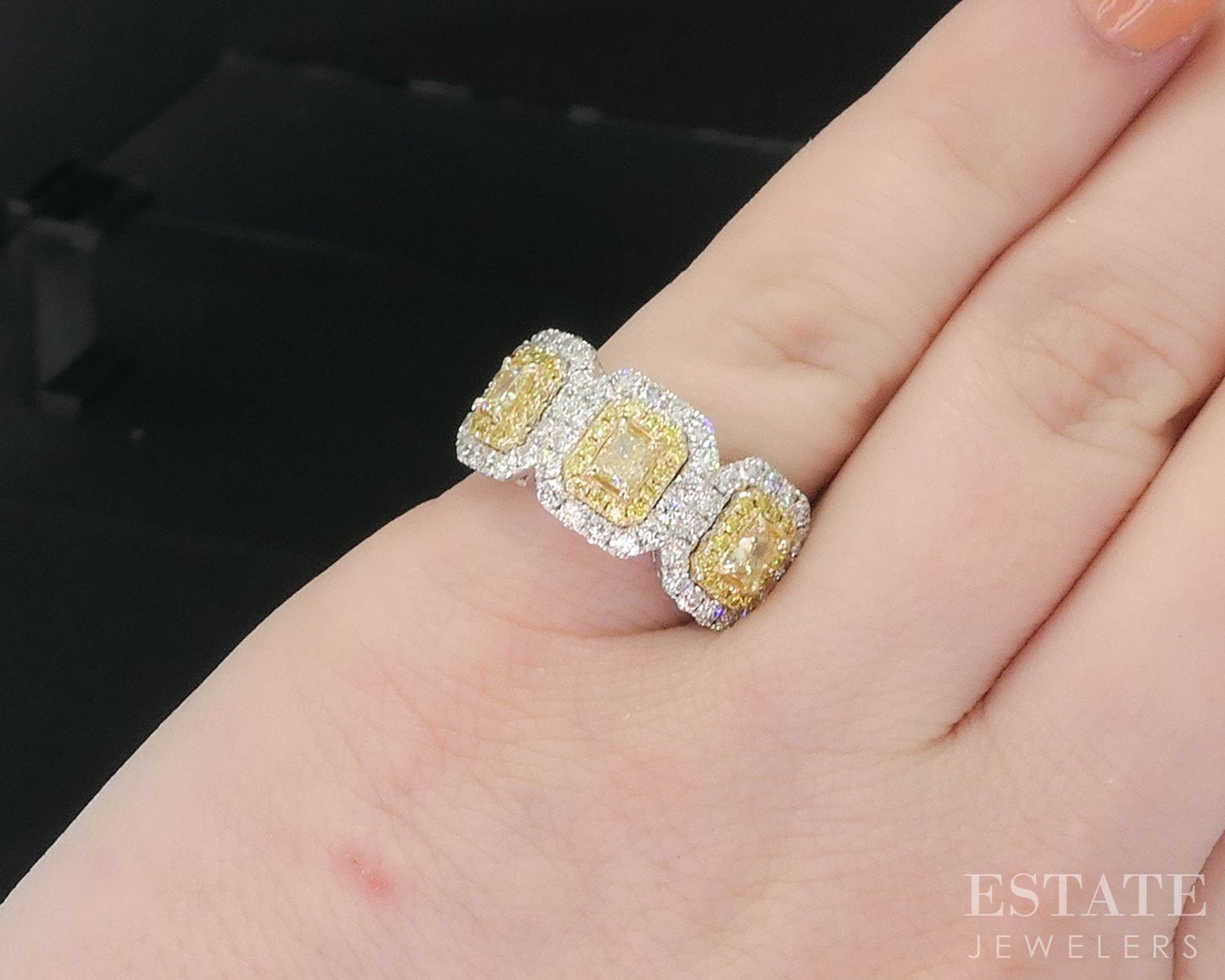 14k White Gold Natural 1.28ctw Fancy Yellow Diamond Engagement Ring 4.3g i18881