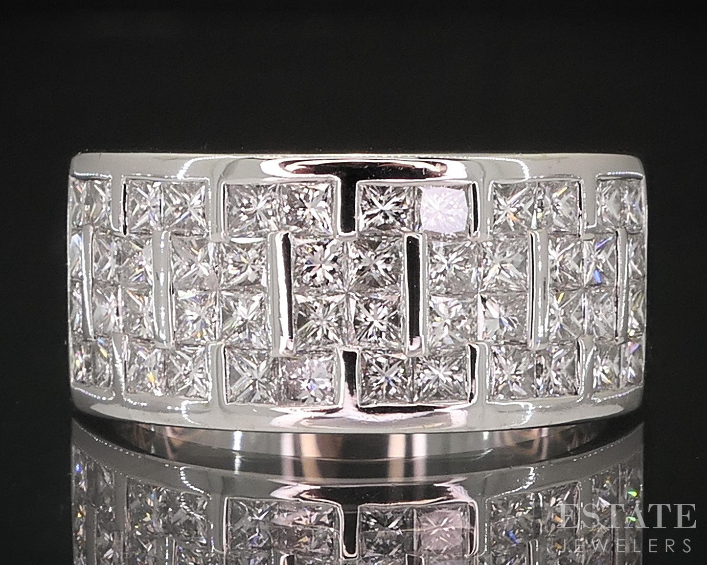 18k White Gold Invisible Set 1.00ctw Natural Diamond Band Ring 8.7g i18879
