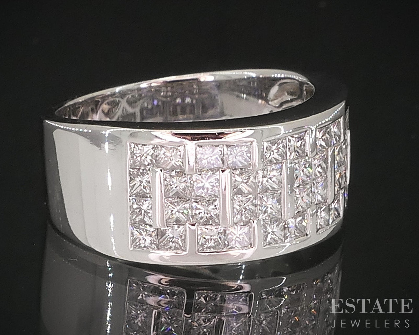 18k White Gold Invisible Set 1.00ctw Natural Diamond Band Ring 8.7g i18879