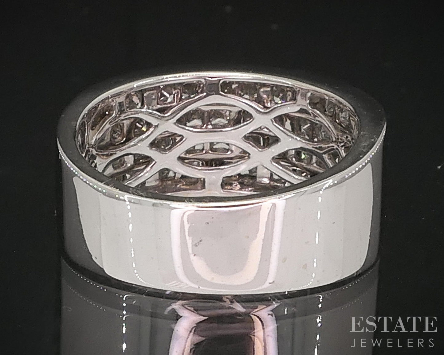 18k White Gold Invisible Set 1.00ctw Natural Diamond Band Ring 8.7g i18879