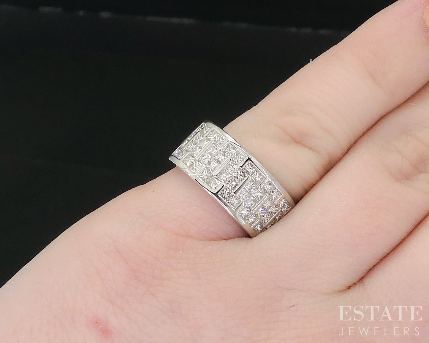 18k White Gold Invisible Set 1.00ctw Natural Diamond Band Ring 8.7g i18879