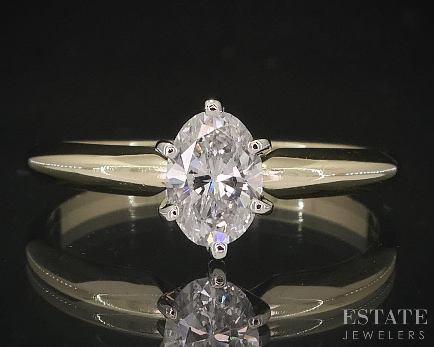 14k Yellow Gold Oval Natural .32ct Diamond Solitaire Engagement Ring 1.9g i18872