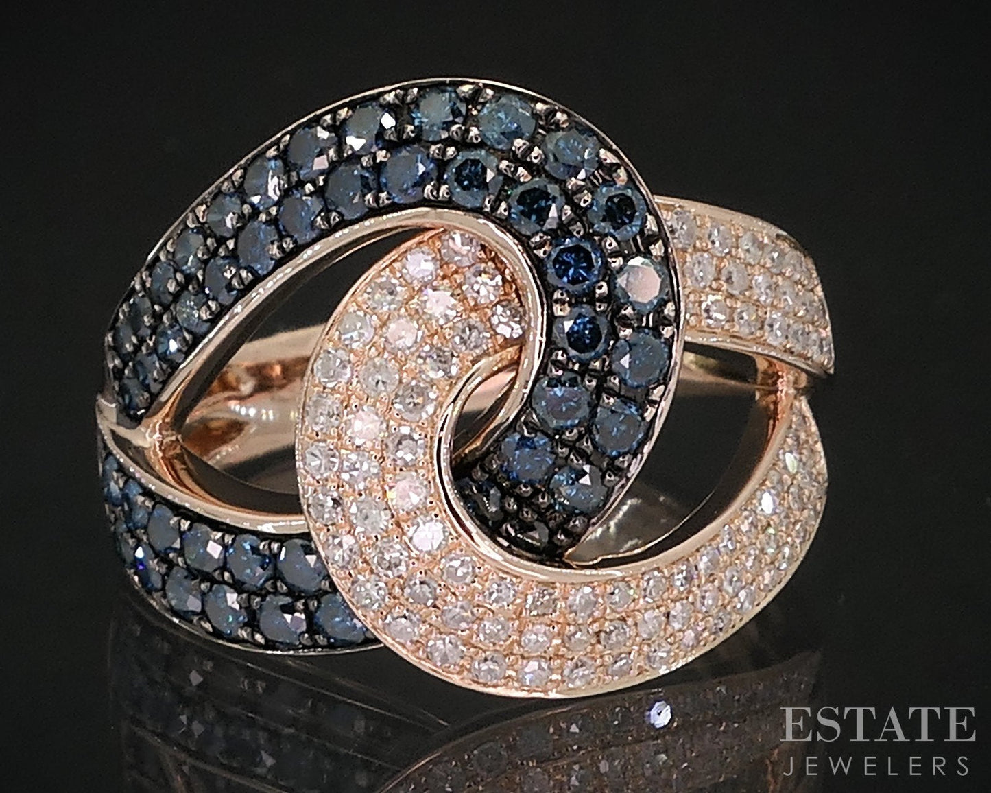 14k Rose Gold EFFY Blue & White Diamond Bella Bleu Love Knot Ring 5.9g i18871