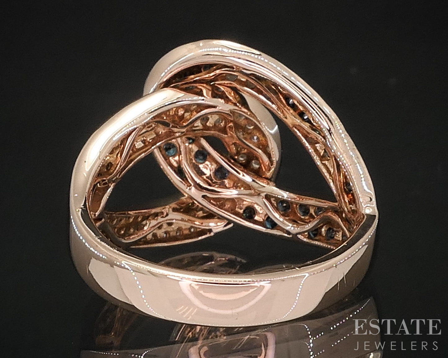 14k Rose Gold EFFY Blue & White Diamond Bella Bleu Love Knot Ring 5.9g i18871