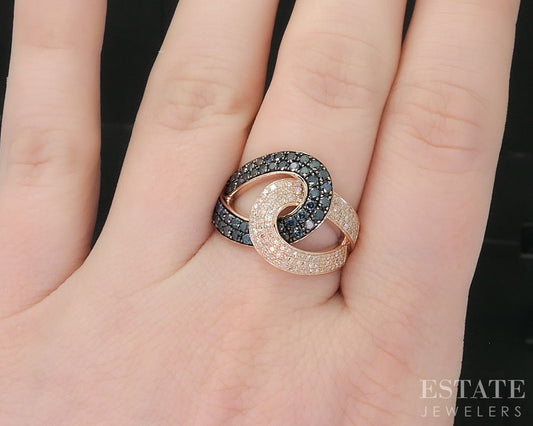 14k Rose Gold EFFY Blue & White Diamond Bella Bleu Love Knot Ring 5.9g i18871