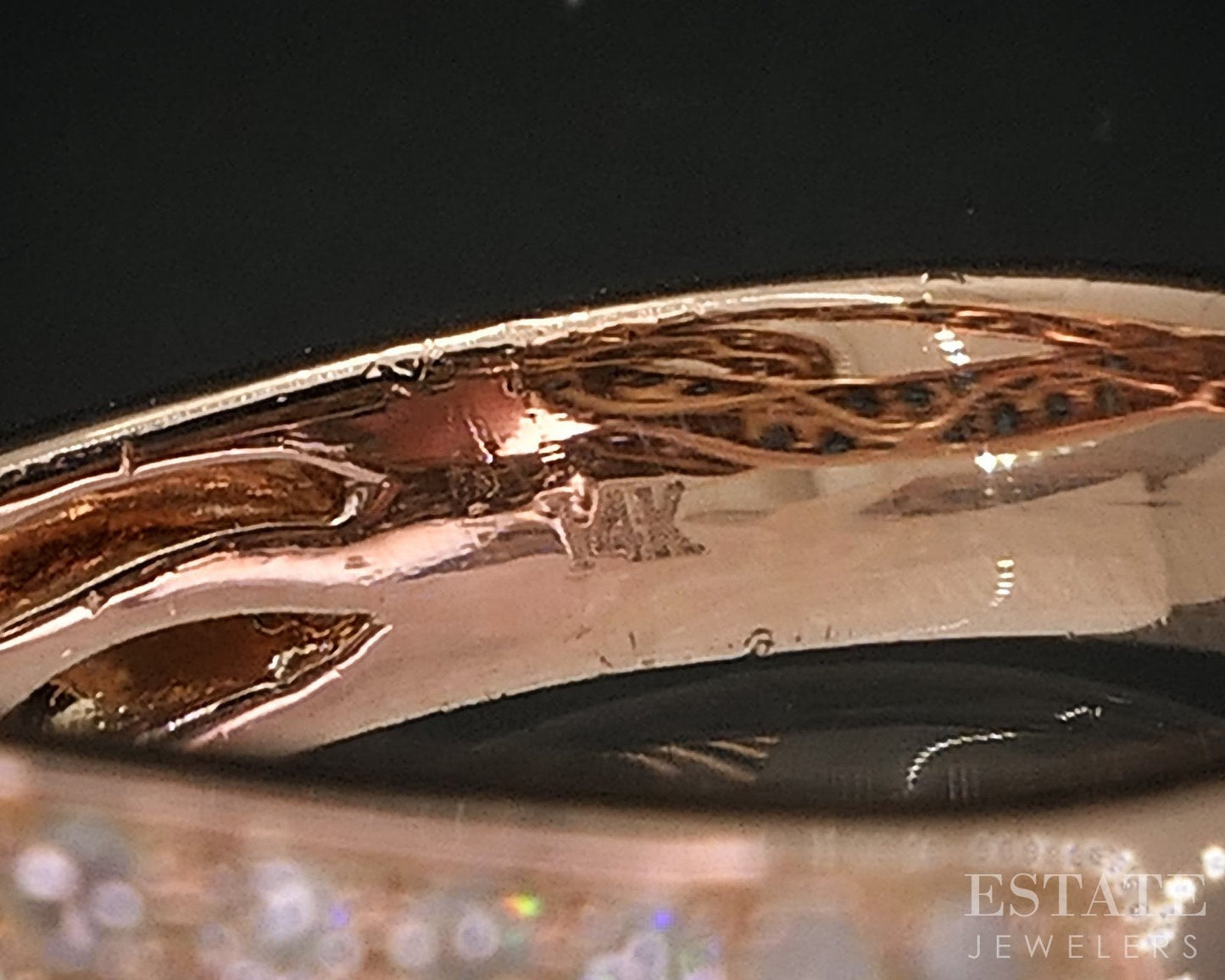 14k Rose Gold EFFY Blue & White Diamond Bella Bleu Love Knot Ring 5.9g i18871