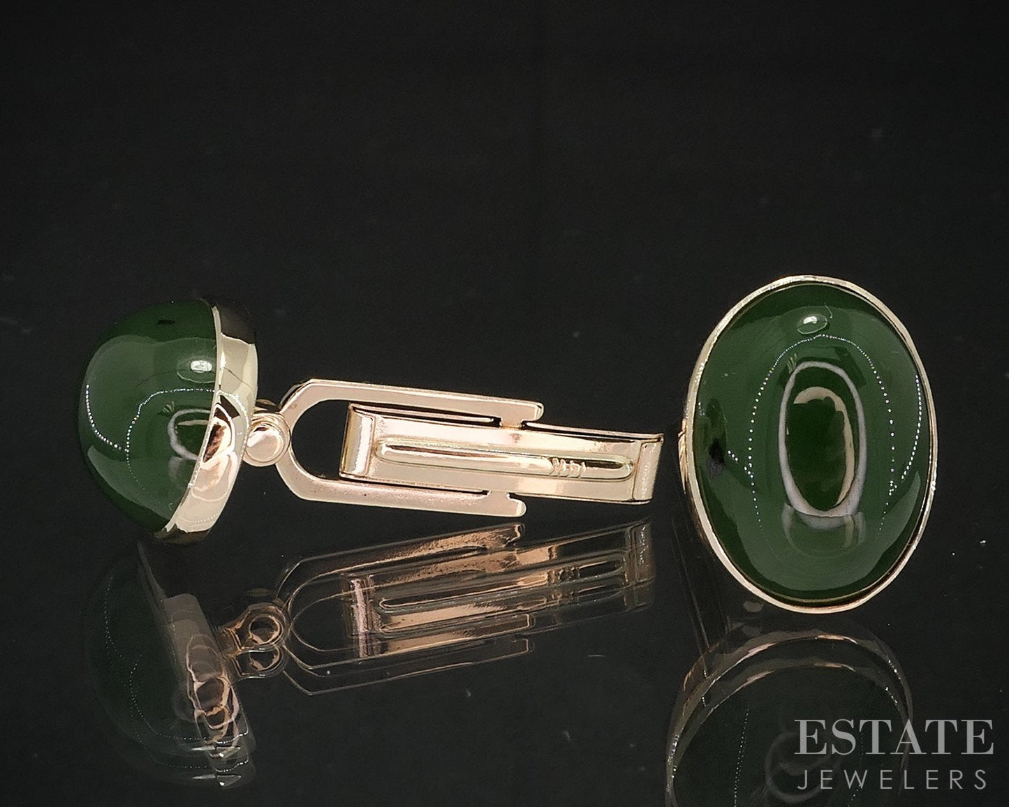Vintage 14k Yellow Gold Natural Green Jade Gump's Men's Cufflinks 9.9g i18873