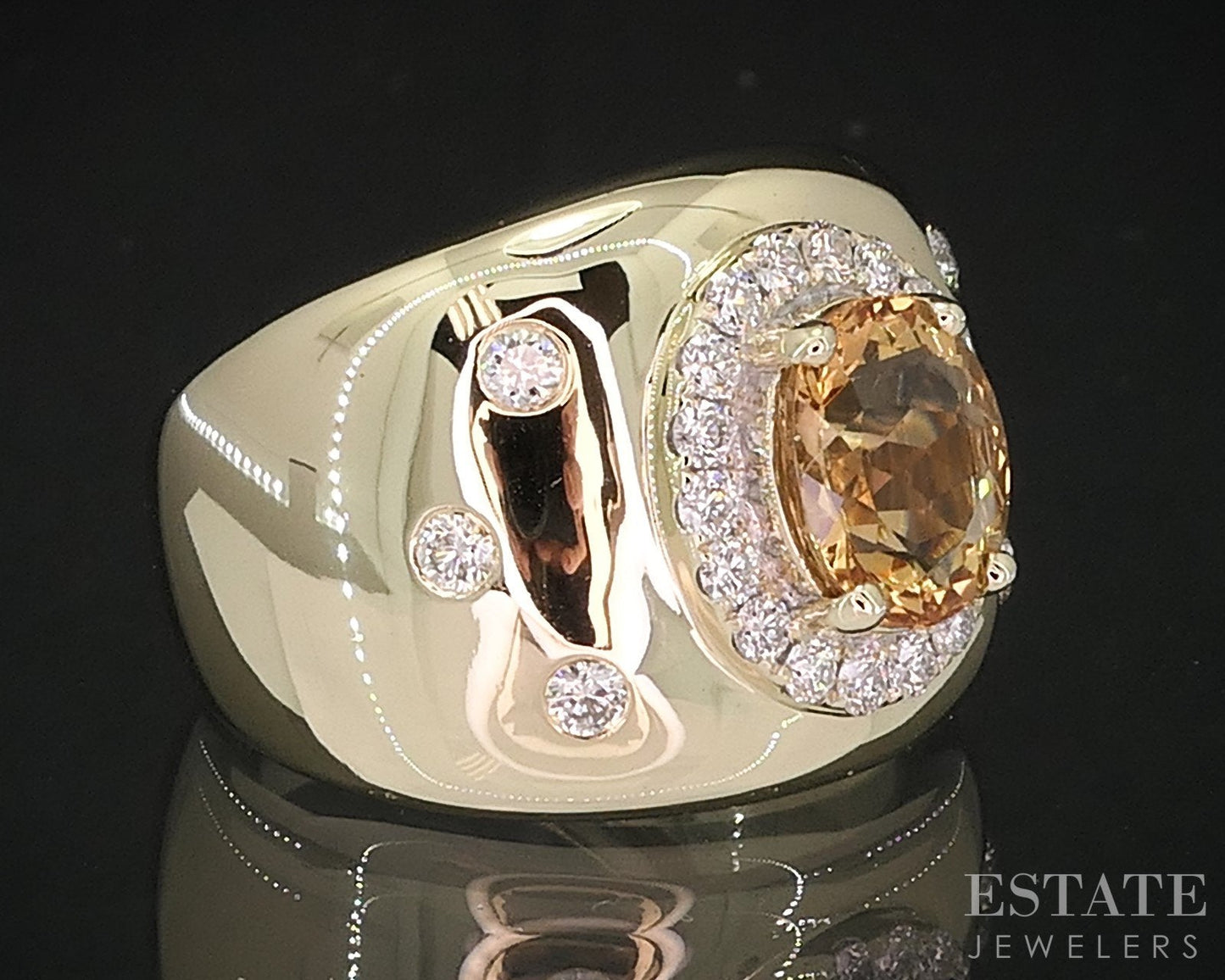 14k Yellow Gold Natural Imperial Topaz & Diamond Ladies Band Ring 8g i18884