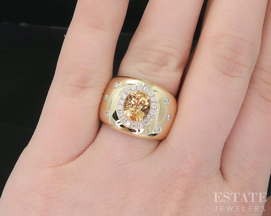 14k Yellow Gold Natural Imperial Topaz & Diamond Ladies Band Ring 8g i18884