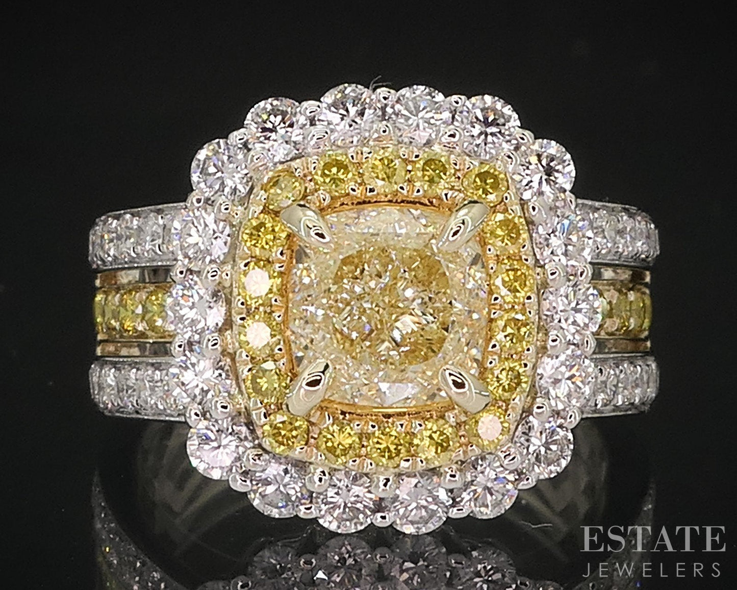 14k White Gold Natural 2.65ctw Fancy Yellow Diamond Engagement Ring 5.3g i18877