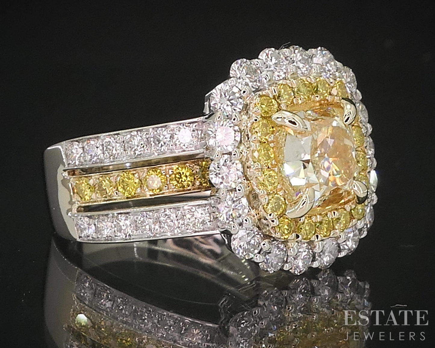 14k White Gold Natural 2.65ctw Fancy Yellow Diamond Engagement Ring 5.3g i18877
