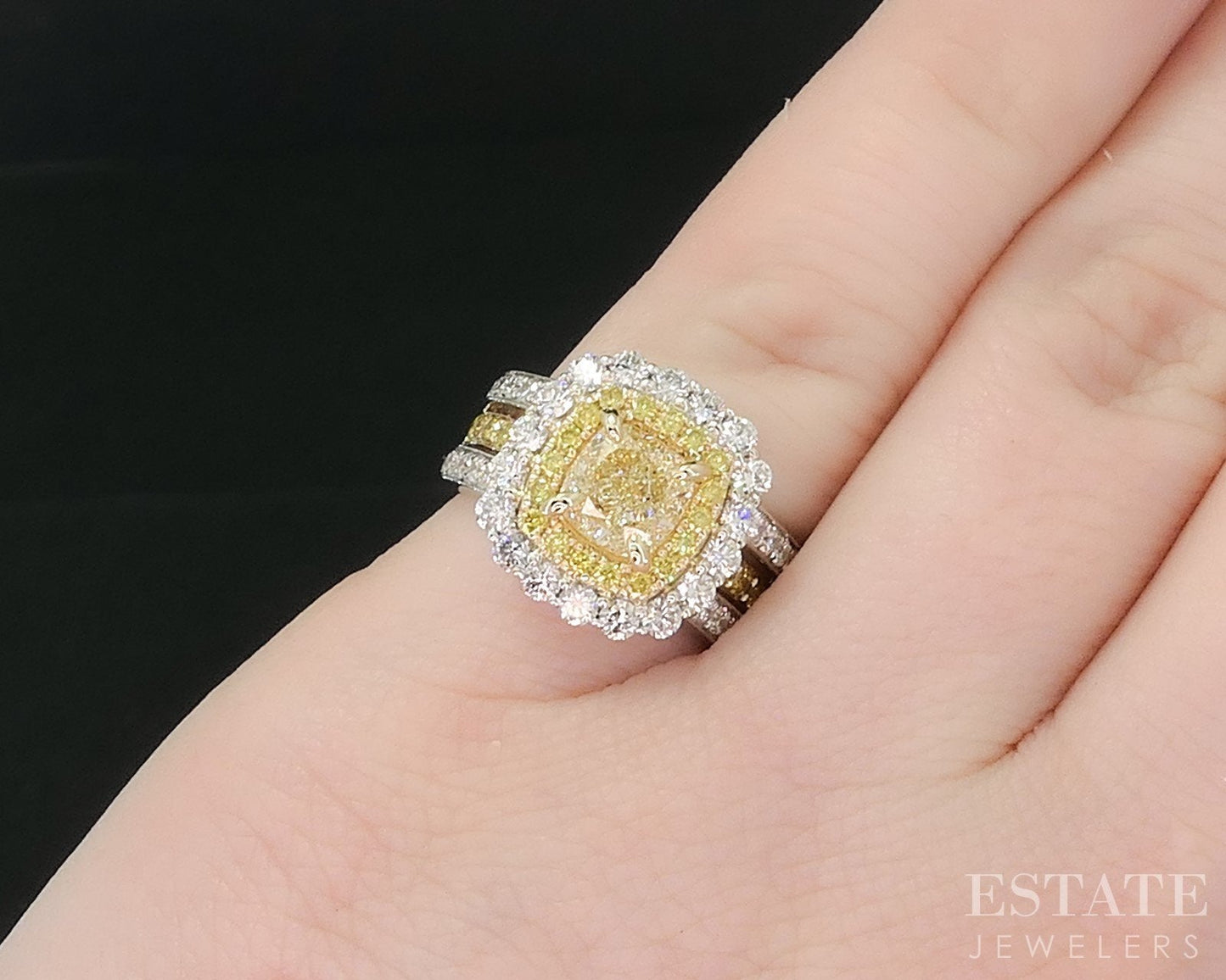 14k White Gold Natural 2.65ctw Fancy Yellow Diamond Engagement Ring 5.3g i18877