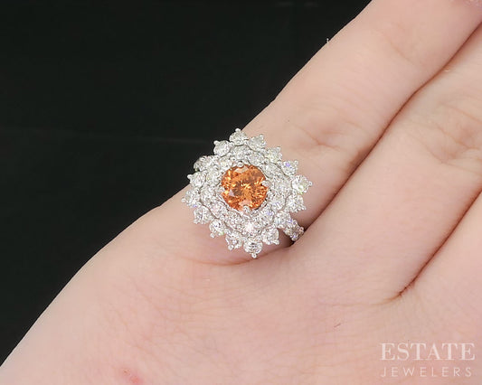 14k White Gold Natural Spessartine Garnet & Diamond Cocktail Ring 4.7g i18875