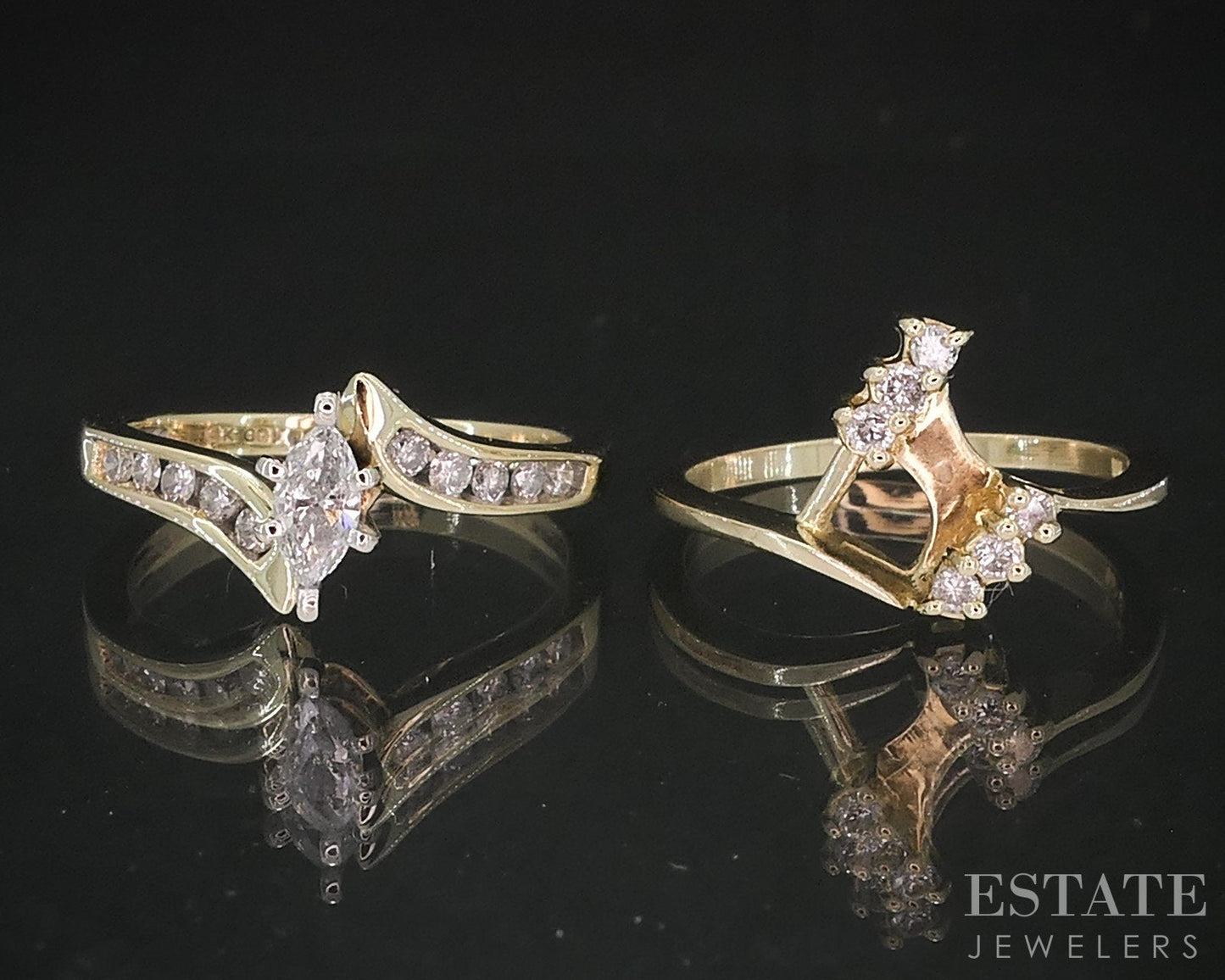 14k Yellow Gold Marquise Natural .36ctw Diamond Ladies Wedding Set 4.5g i18874