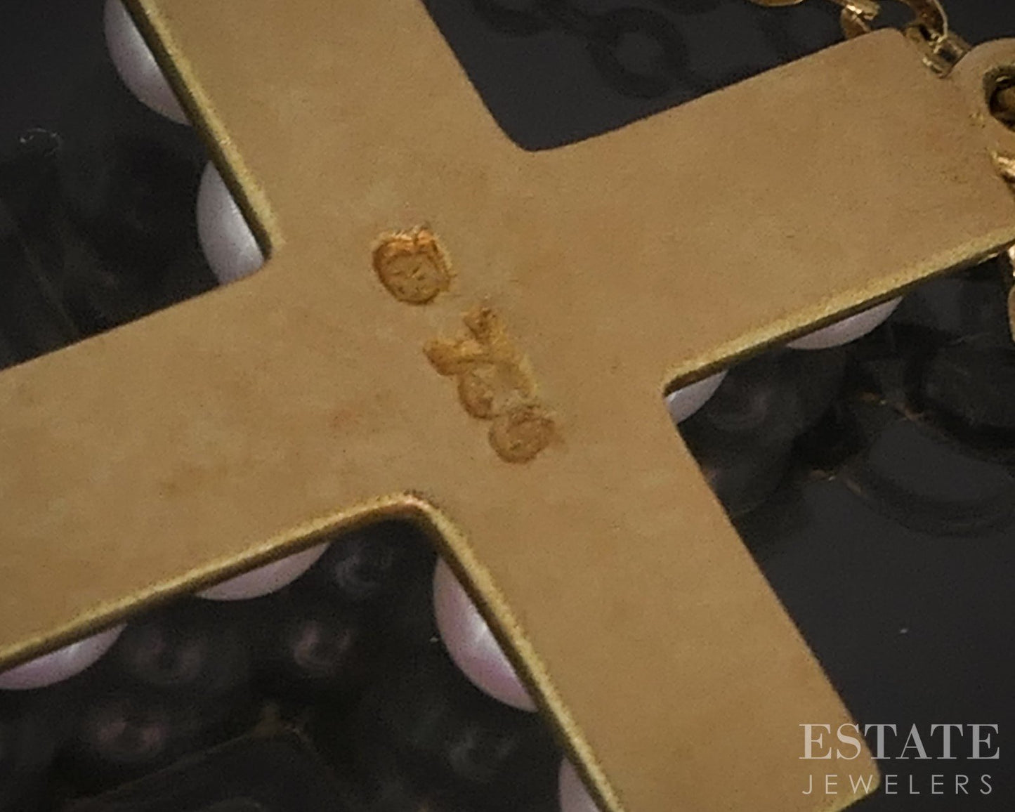 18k Yellow Gold 3mm Mikimoto Akoya Pearl Cross Ladies Necklace 4.2g 16"L i18893