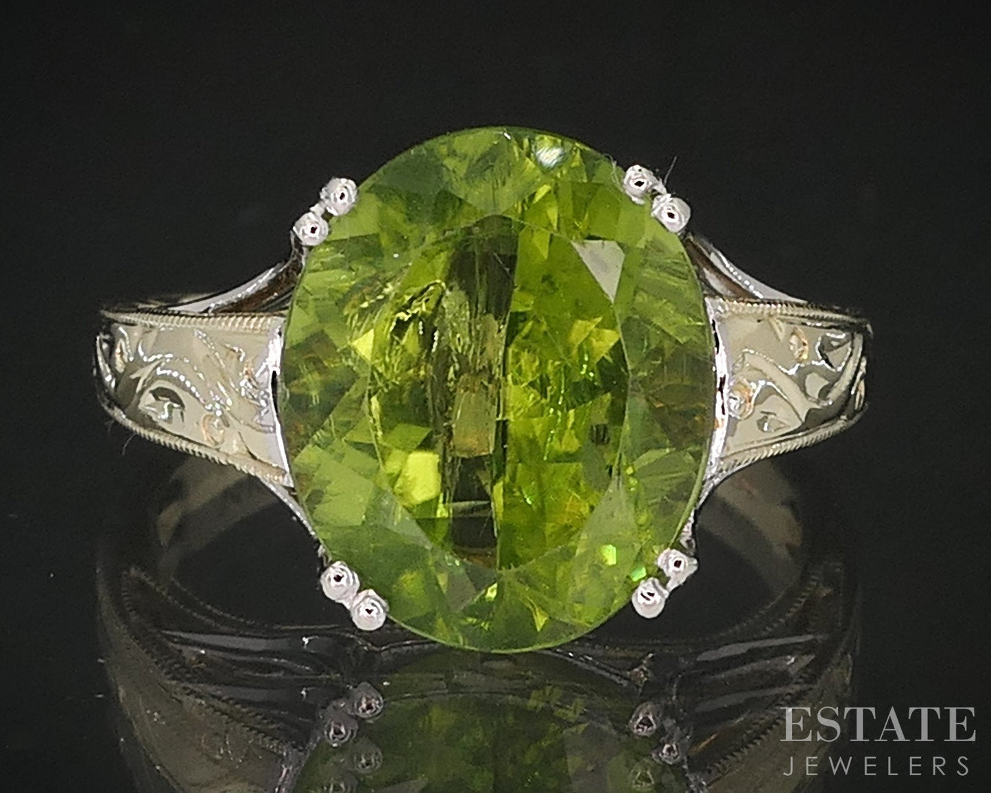 14k Yellow & White Gold Oval Natural Peridot Solitaire Ring 3.8g i18892