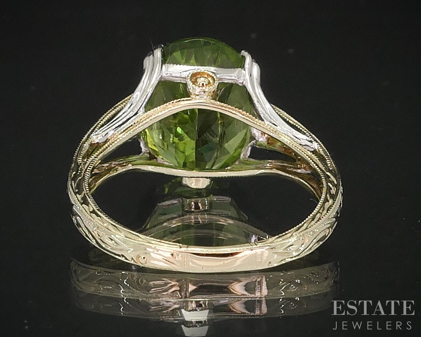 14k Yellow & White Gold Oval Natural Peridot Solitaire Ring 3.8g i18892