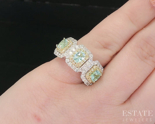 14k White Gold Natural Cuprian Tourmaline & Diamond Halo Ring 4.5g i18888