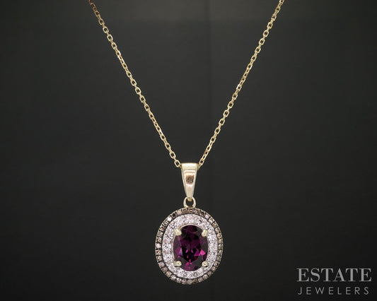 14k/10k Yellow Gold Natural Rhodolite Garnet & Diamond Necklace 3.6g 20"L i18889